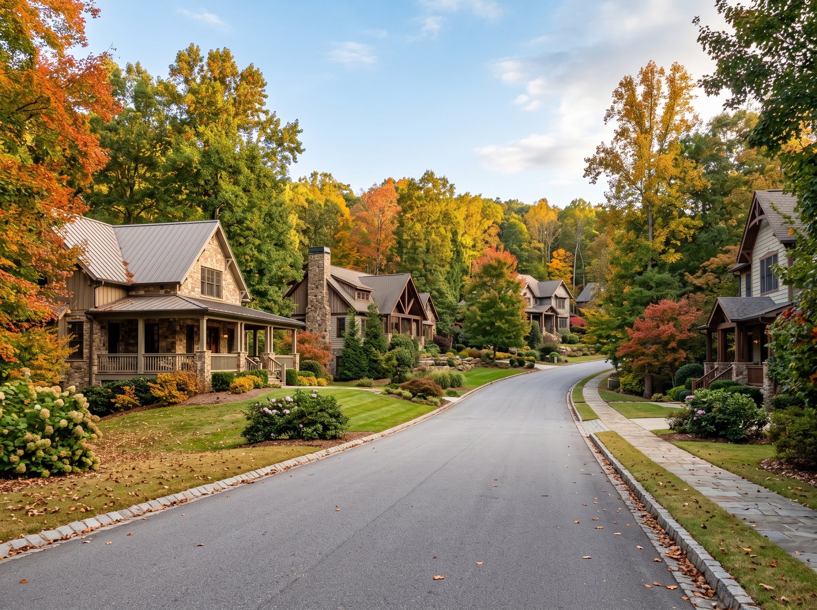 An upscale tree-lined residential street in Dahlonega, Georgia